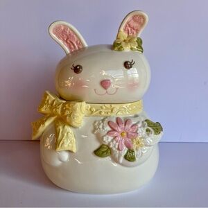 Grasslands Road Bunny Cookie Jar with Yellow and Pink Details